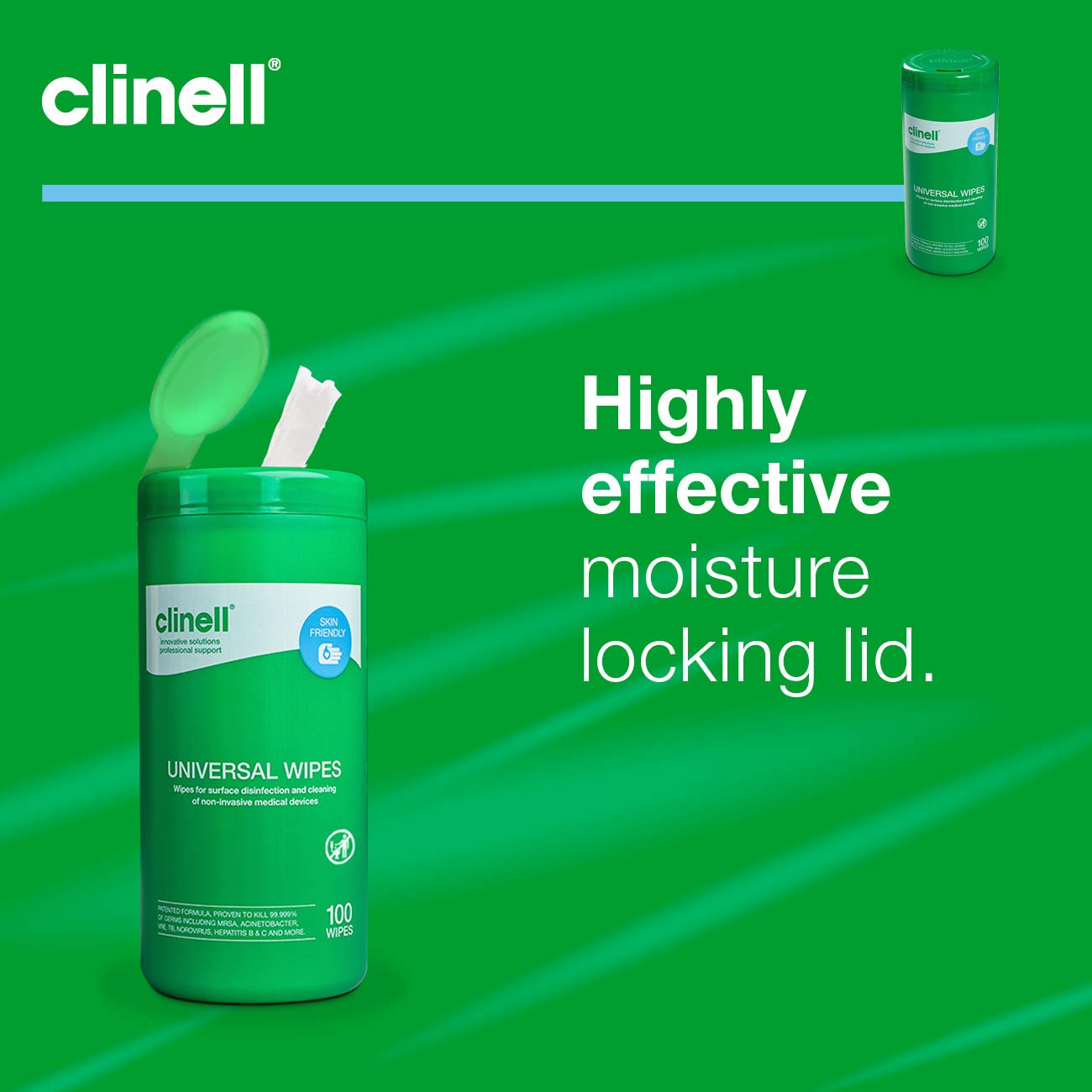 Clinell Universal Cleaning and Disinfectant Wipes for Surfaces - Tub of 100