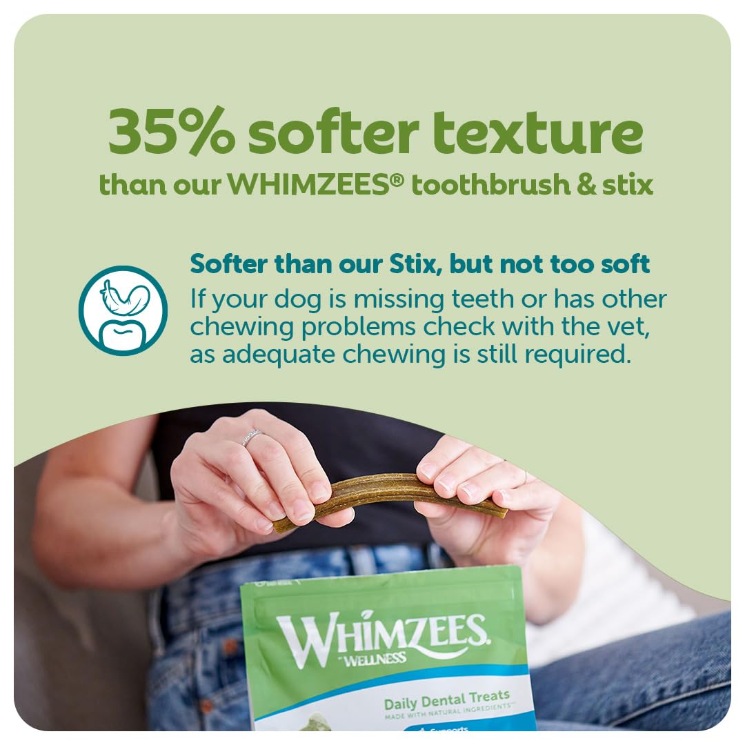 WHIMZEES Softer Dog Dental Stix - Size M, 14 Pieces | Gentle Chew for Seniors | Parsley Flavored 6