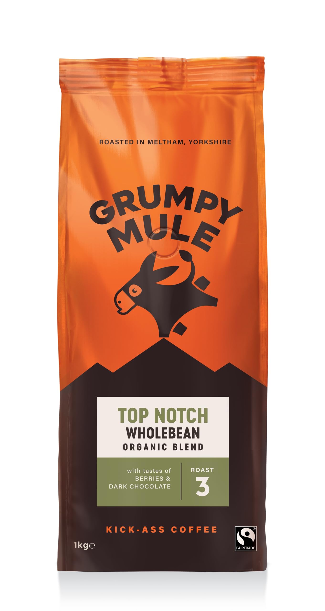 Grumpy Mule Top Notch Organic Blend Whole Coffee Beans - Berries & Dark Chocolate Notes