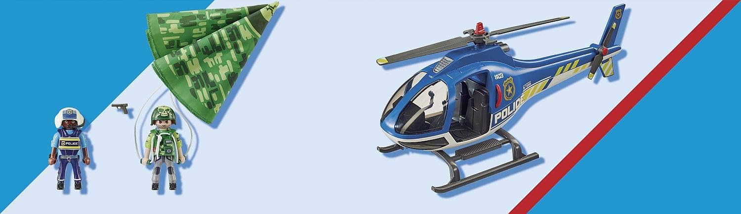 PLAYMOBIL City Action Police Parachute Search Playset - Helicopter Chase with Figures & Parachute for Ages 4-10