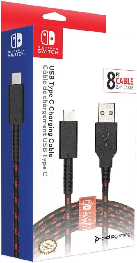 PDP 8-Foot USB-C Charging Cable for Nintendo Switch - Black/Red