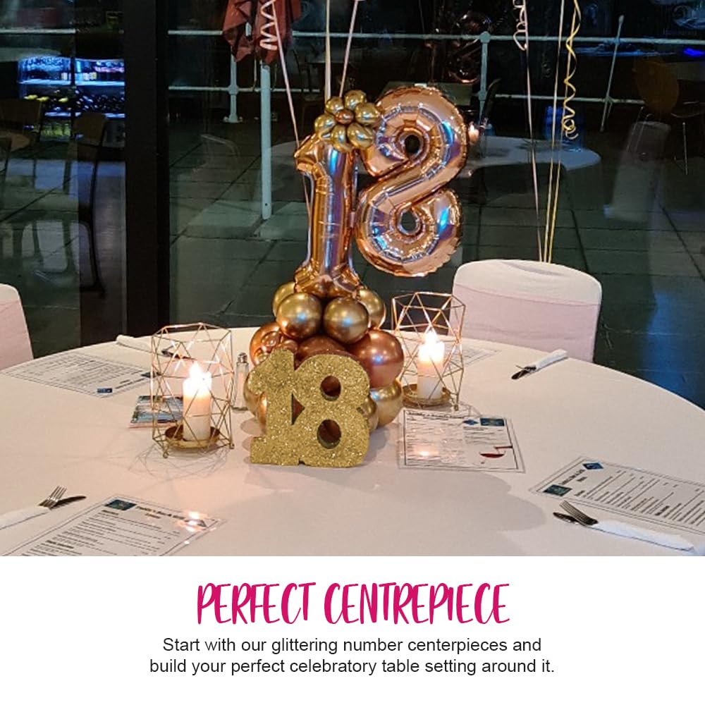 H100 Gold Glitter Number 18 Table Decoration - Sparkling Reusable Centrepiece 5