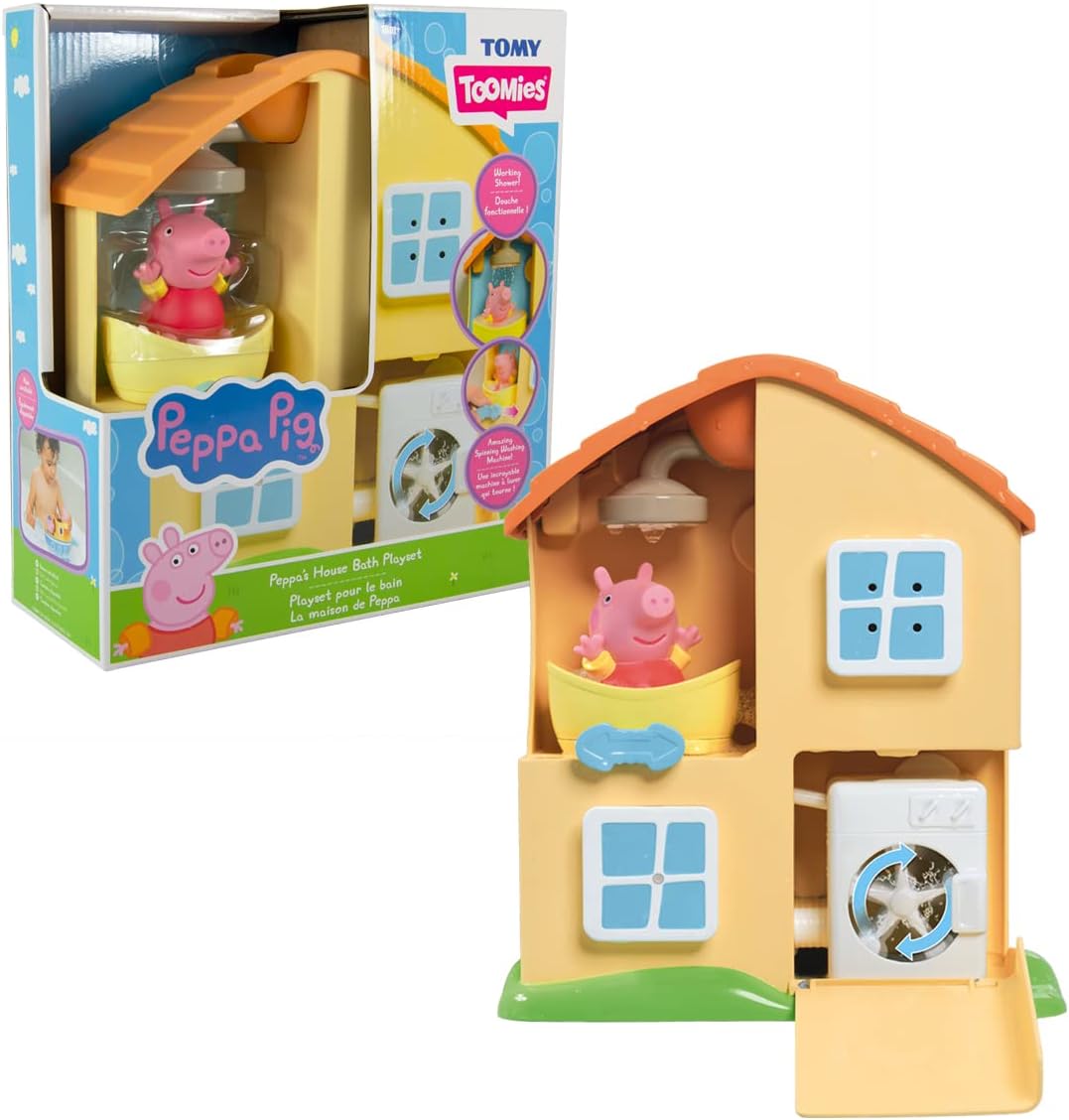 Peppa's House Bath Playset - Waterfall & Spinning Washing Machine Fun for Toddlers