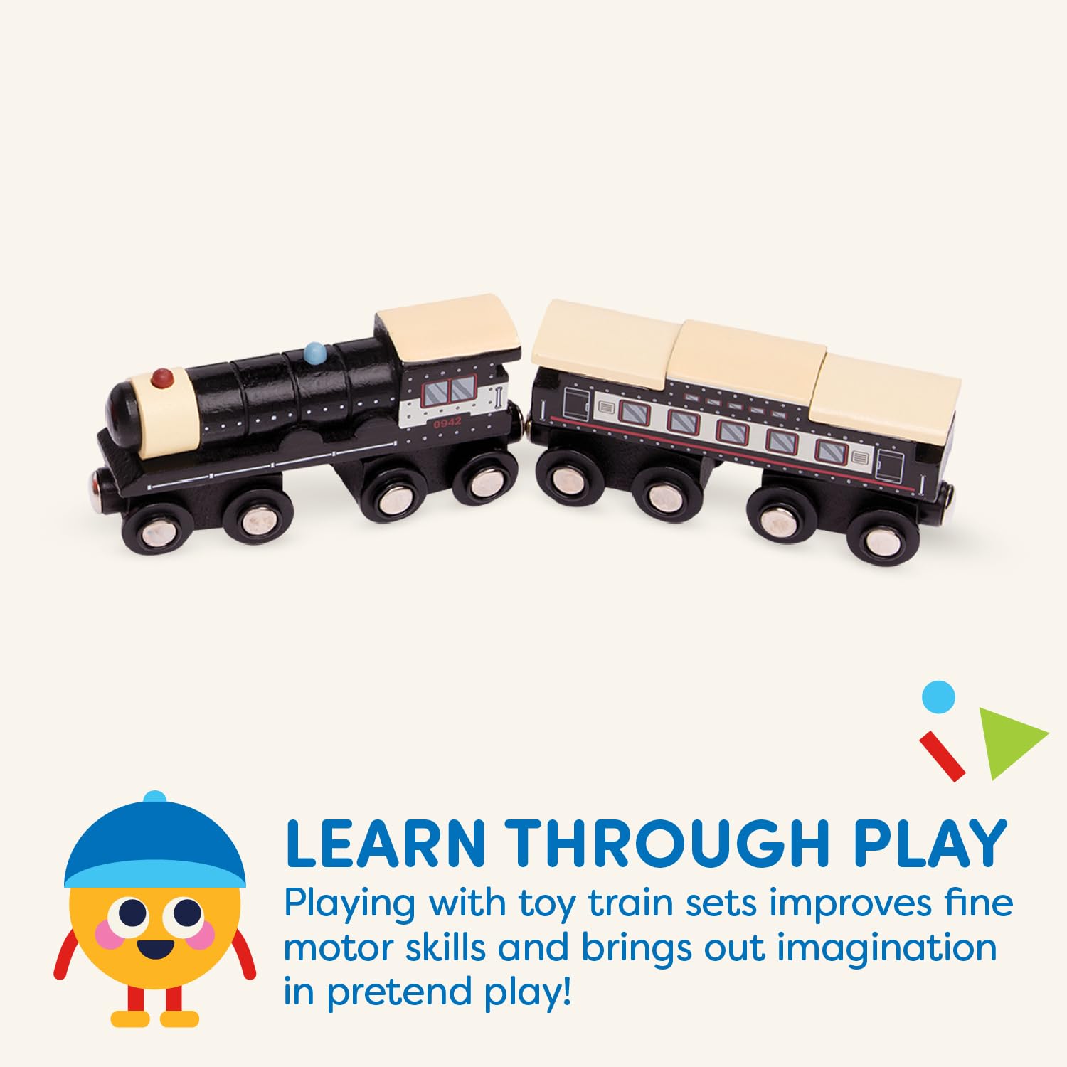 Battat Wooden Magnetic Train Set - 6-Piece Classic Toy Trains for Kids 3+