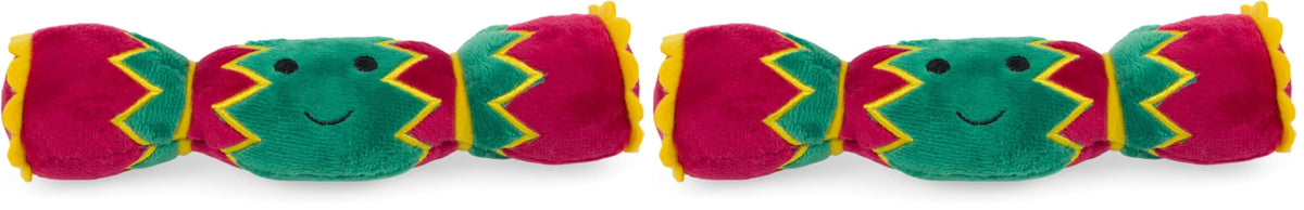 Petface Carys Christmas Cracker Plush Dog Toy with Built-In Squeaker - Pack of 2, Red and Green