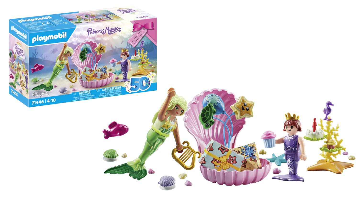Playmobil 71446 Princess Magic: Mermaid Birthday Party Playset for Kids 4+