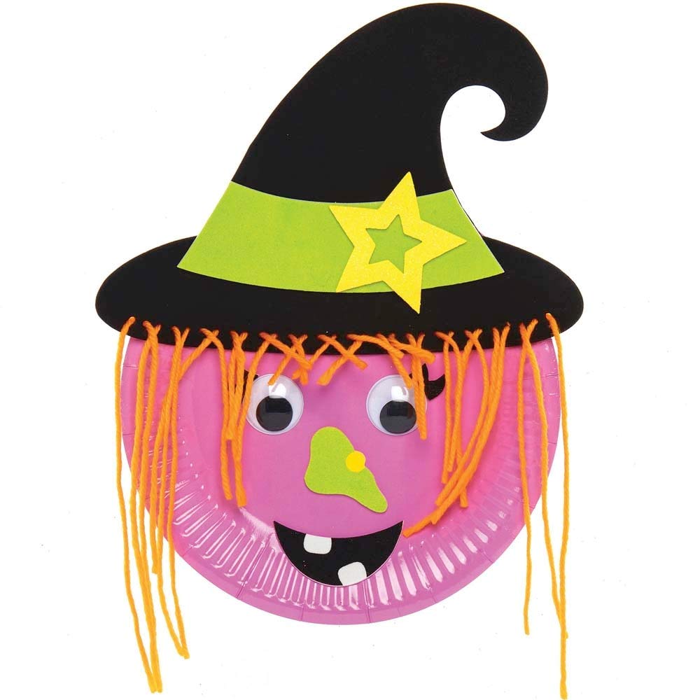 Baker Ross Witch Paper Plate Decoration Kit - Pack of 4, Halloween Craft Supplies 4