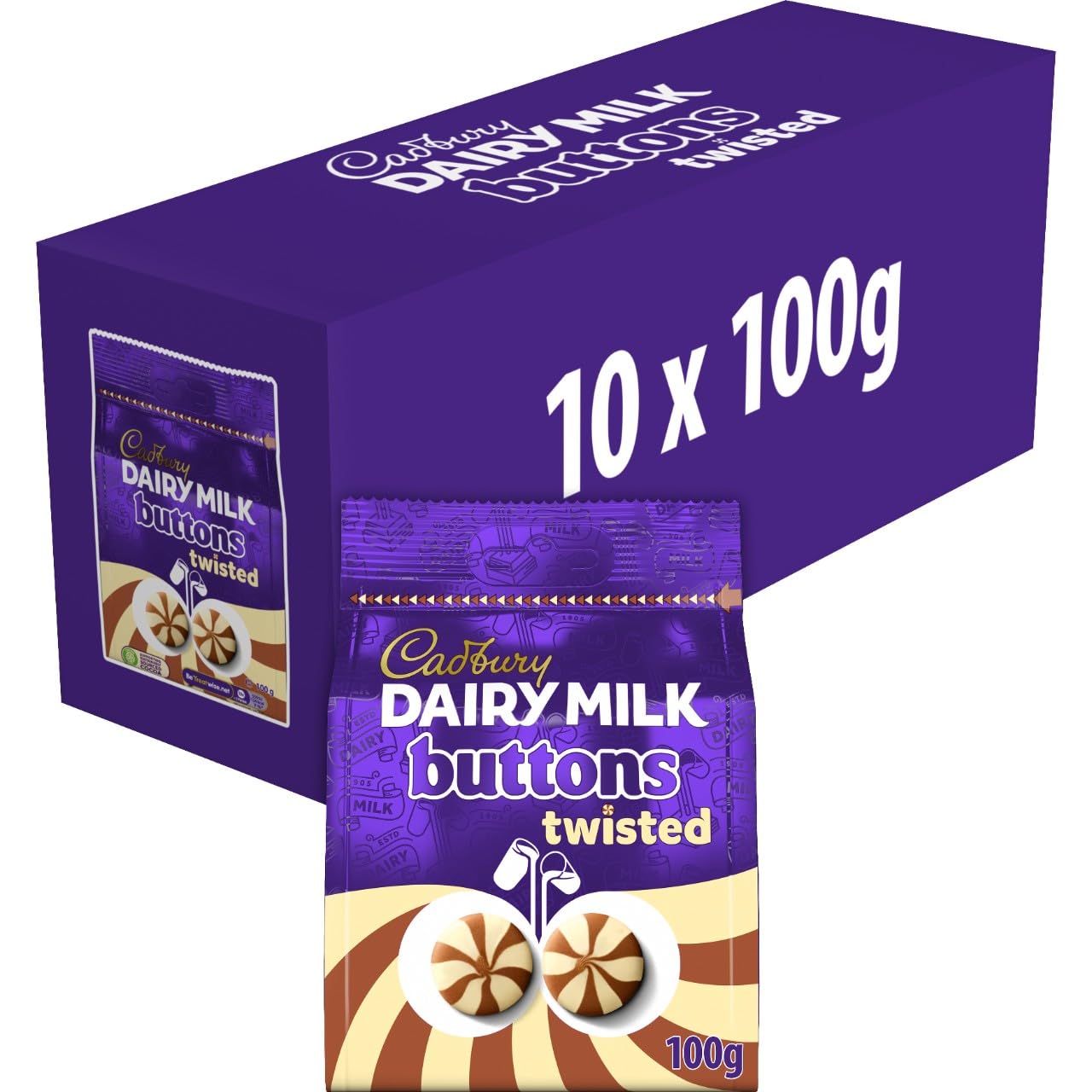 Cadbury Dairy Milk and White Chocolate Buttons Twisted, 10 x 100g Sharing Bags
