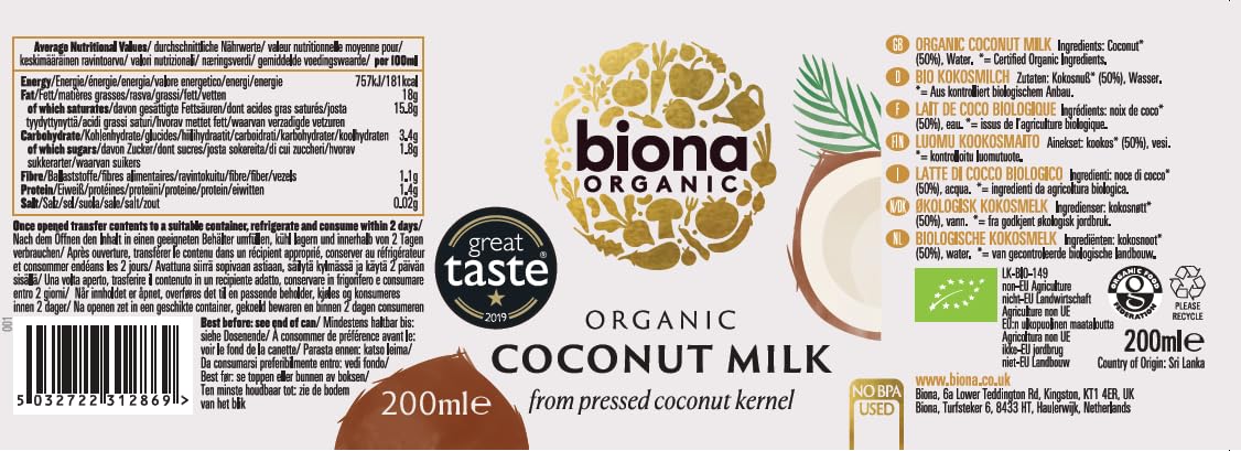 Biona Organic Coconut Milk, 400ml 3