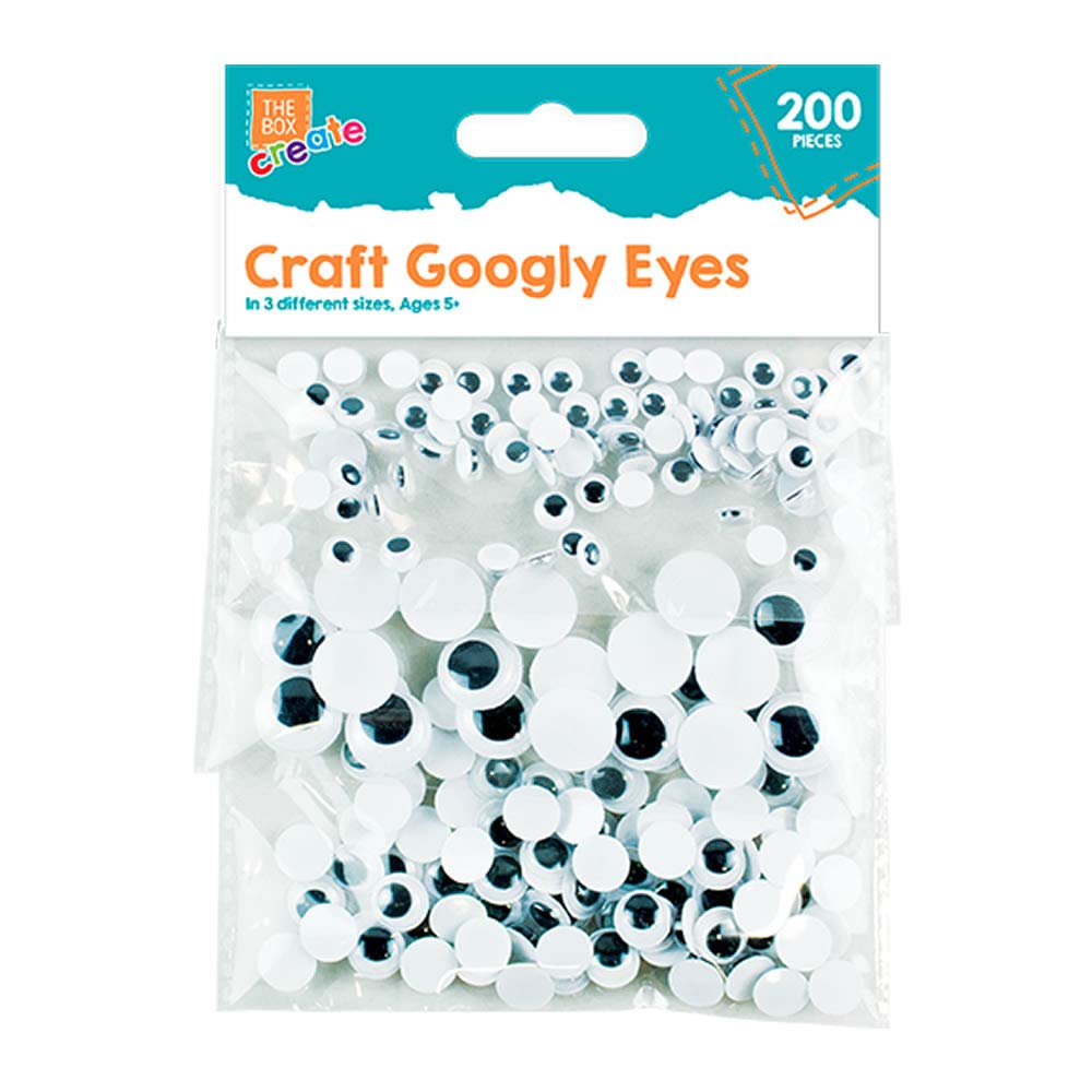The Box Googly Wobbly Wiggly Eyes - 200 Pack Plastic Craft Eyes | 7mm to 15mm