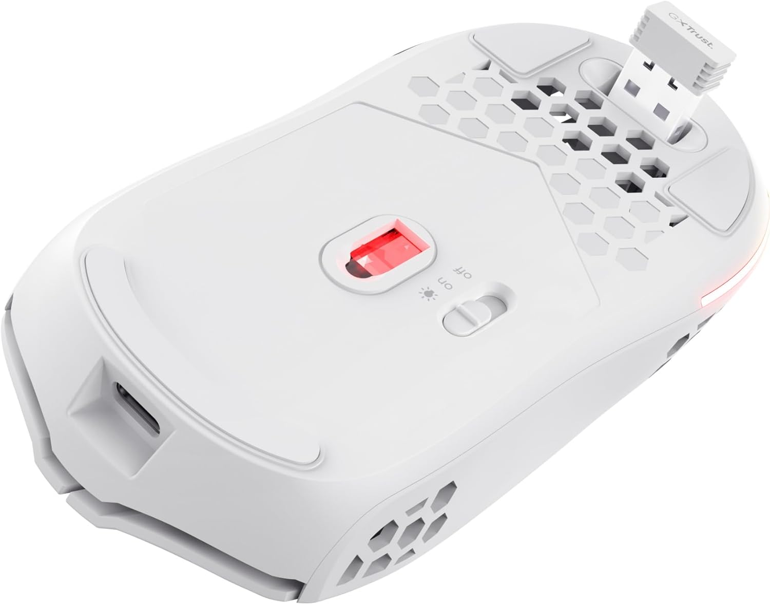 Trust GXT 929W Helox Wireless Gaming Mouse – Ultra-Lightweight 75g, 2.4GHz, Rechargeable, 800-4800 DPI, Honeycomb Design, White 3
