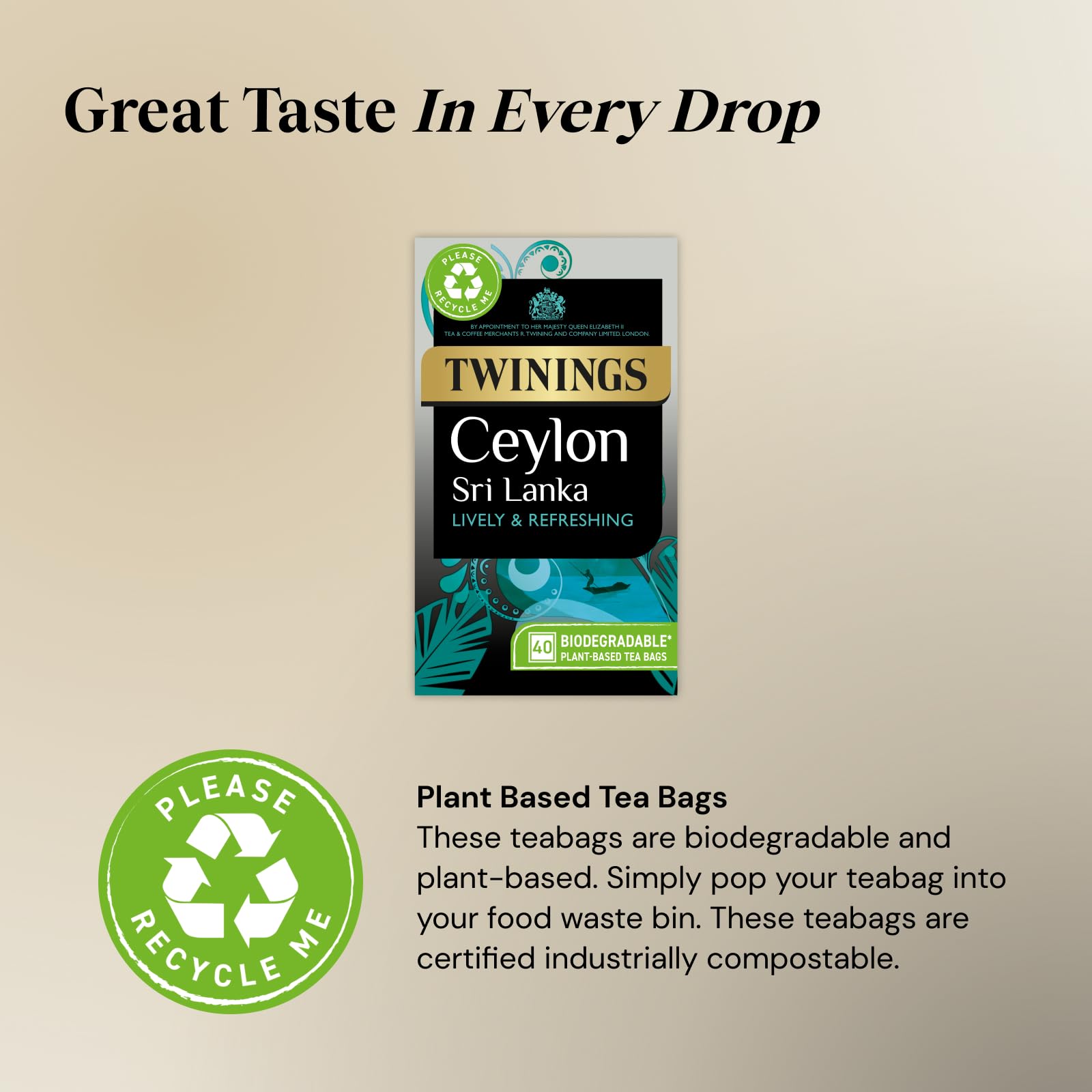 Twinings Ceylon Tea - Lively Crisp Refreshing Black Tea | 40 Teabags | Vegan | 100g 2