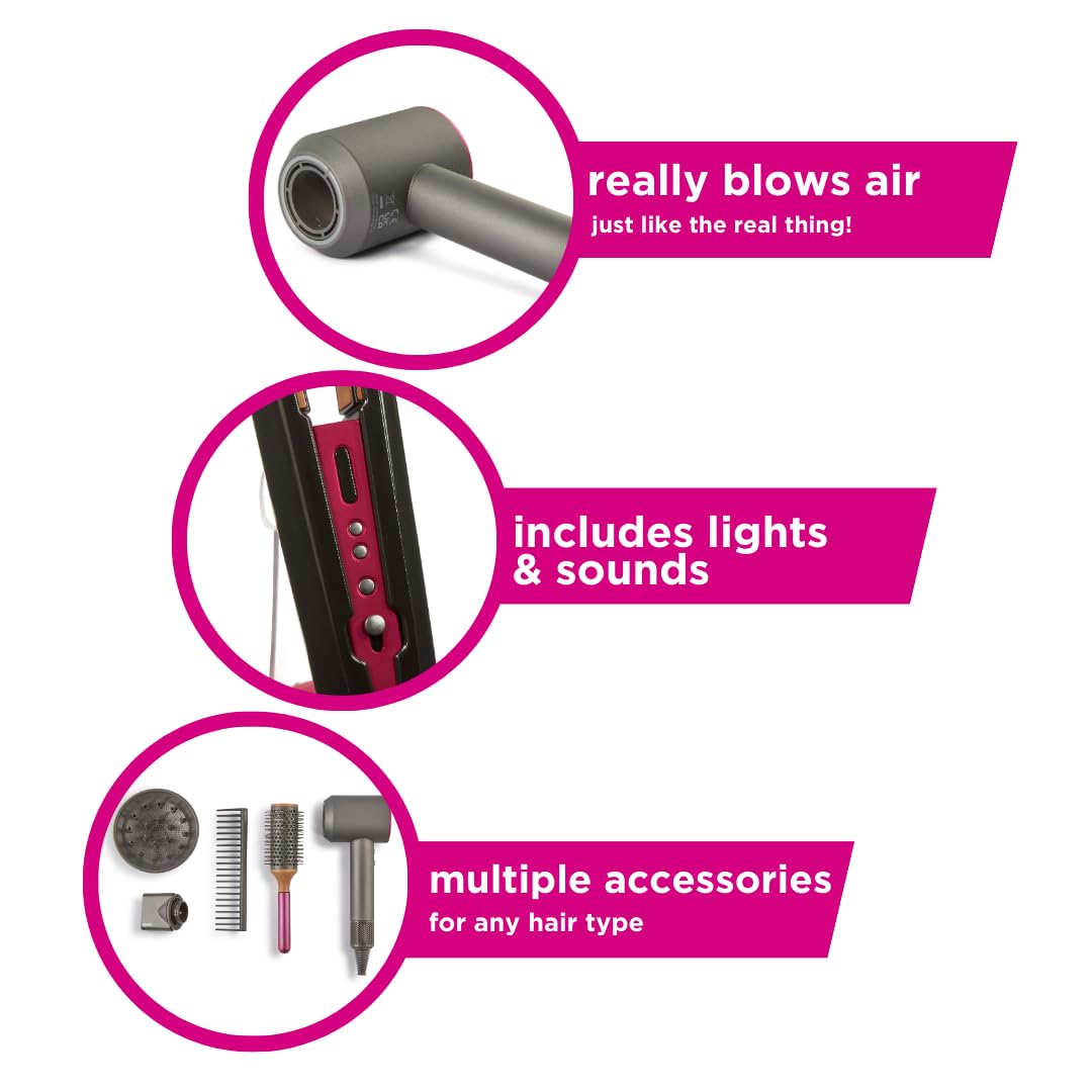 Casdon Dyson Supersonic & Corrale Deluxe Styling Set - Realistic Lights, Sounds & Cool Air Blow for Ages 3+ 18