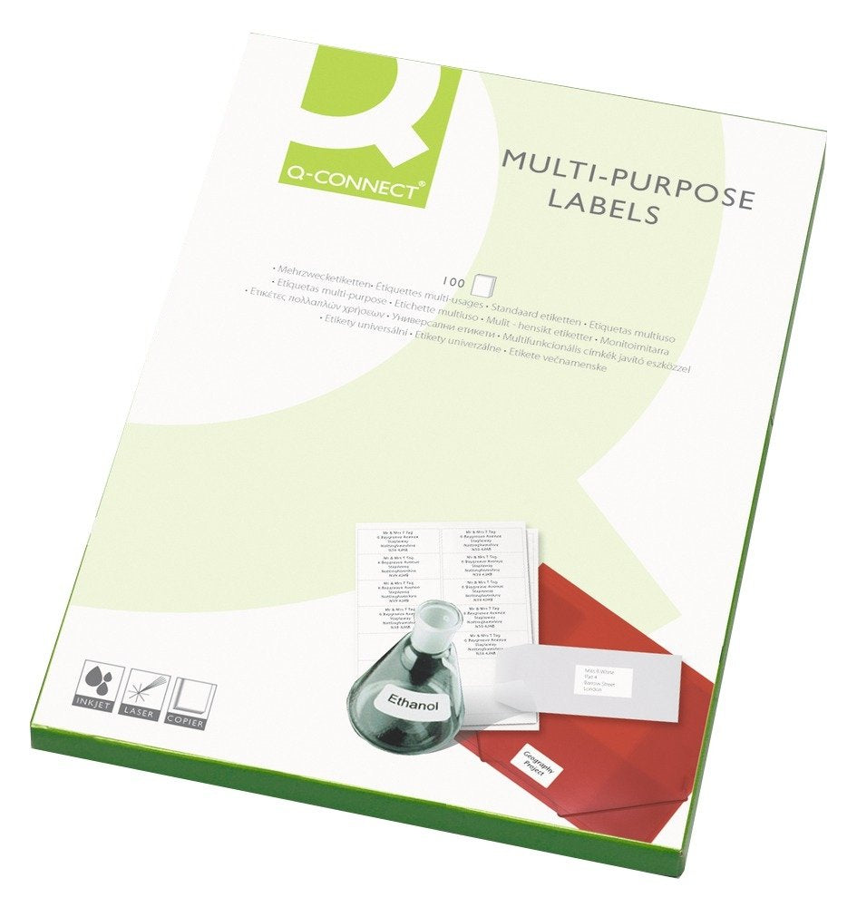 Q-Connect Multi-Purpose Labels - 63.5 x 38 mm, White, 2100 Labels (Pack of 100 Sheets)