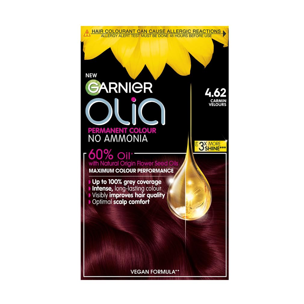 Garnier - Olia Permanent Hair Dye (230g) - 4.62 Dark Garnet Red, Ammonia-Free, Vegan Formula with Natural Flower Oils