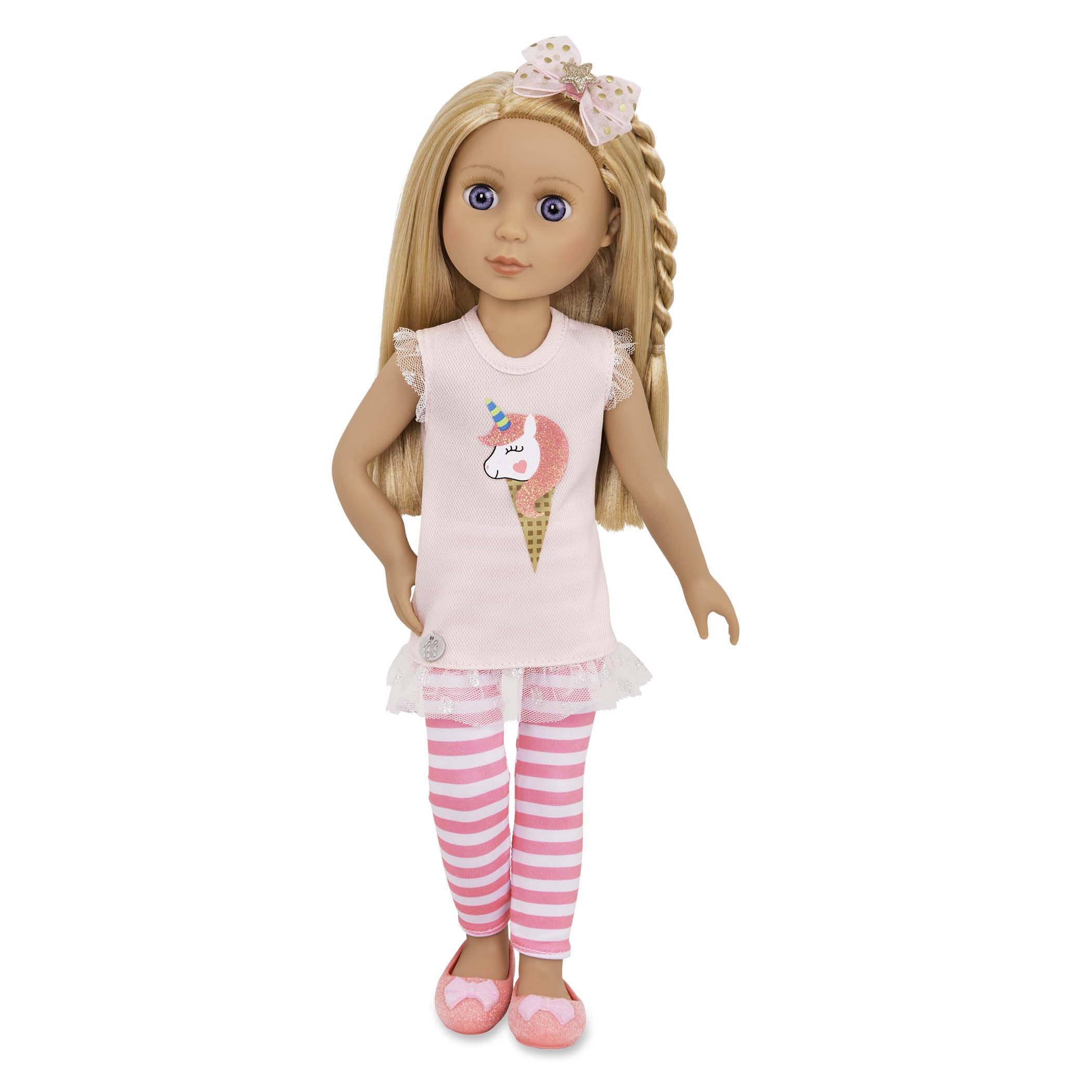 Glitter Girls Lacy - 14-Inch Posable Fashion Doll with Blonde Hair & Purple Eyes - Pink Tunic Outfit 8