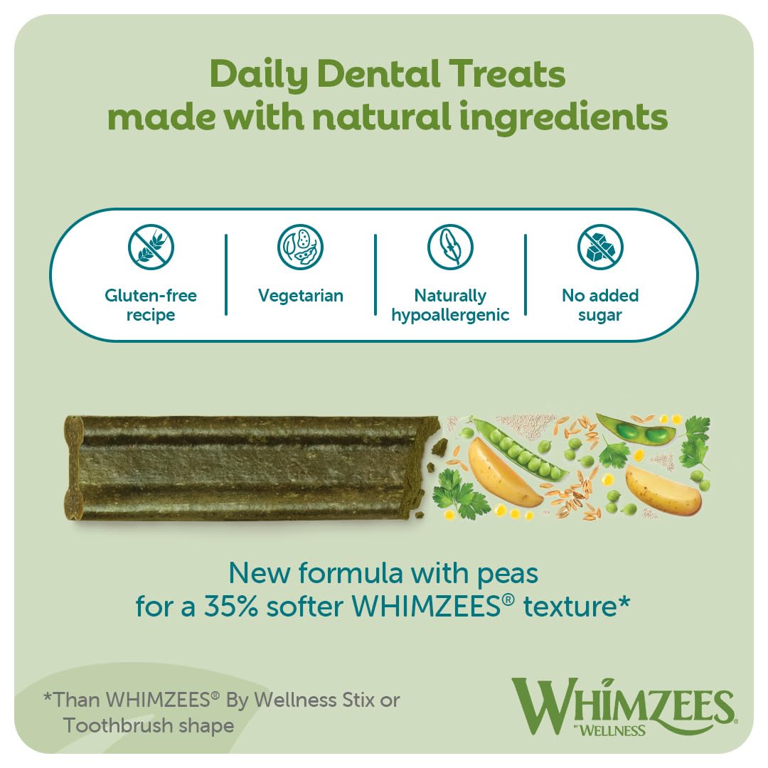 WHIMZEES Softer Dog Dental Stix - Size S, 28 Count | 35% Softer Chews for Seniors | Parsley Flavored 3