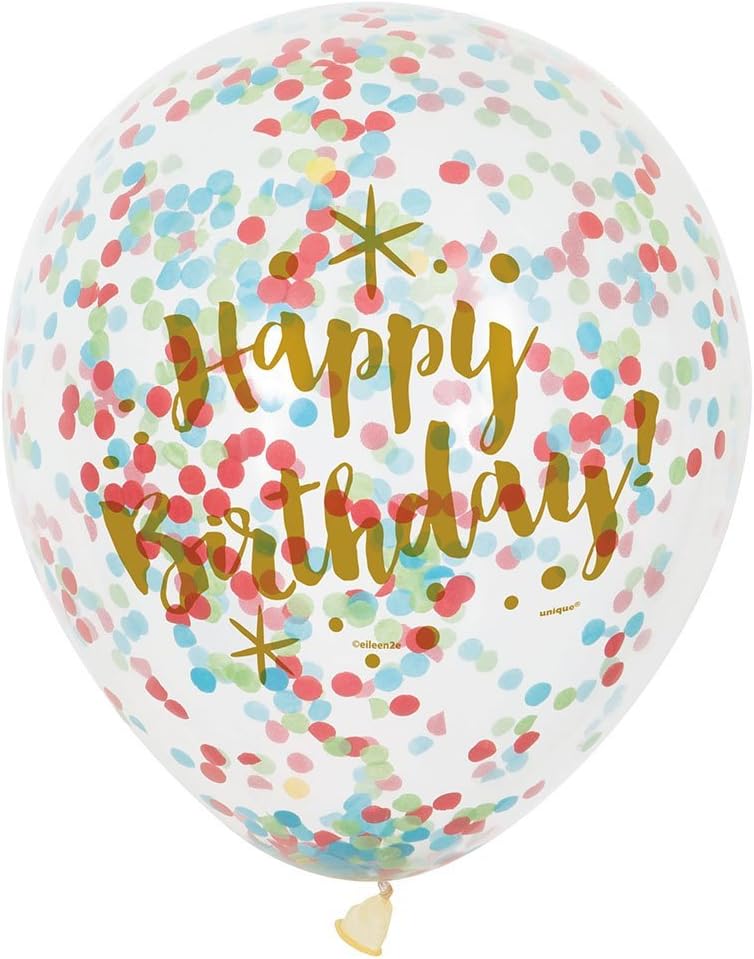 Foil Glitzy Gold Happy Birthday Confetti Balloons - Pack of 6 3