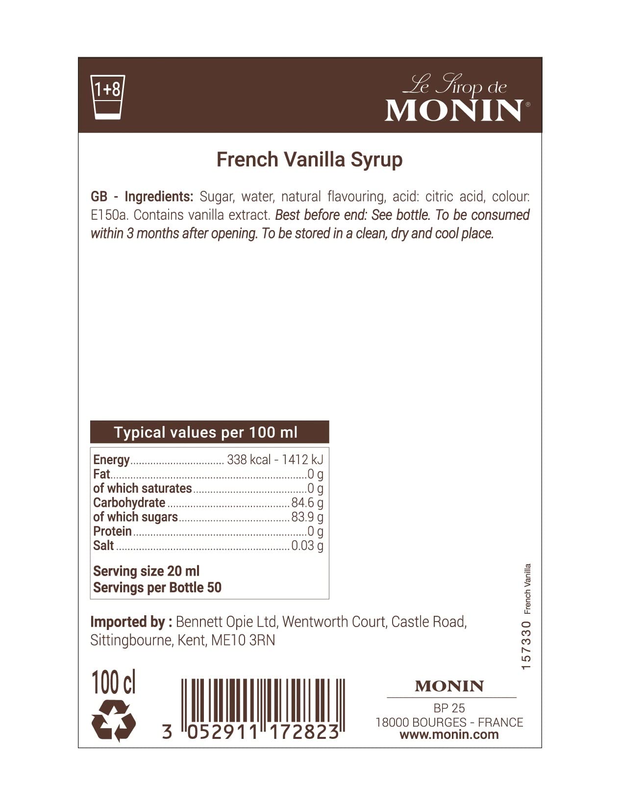 MONIN French Vanilla Syrup 1L - Vegan, Allergen-Free, Natural Flavours for Coffee & Cocktails 4