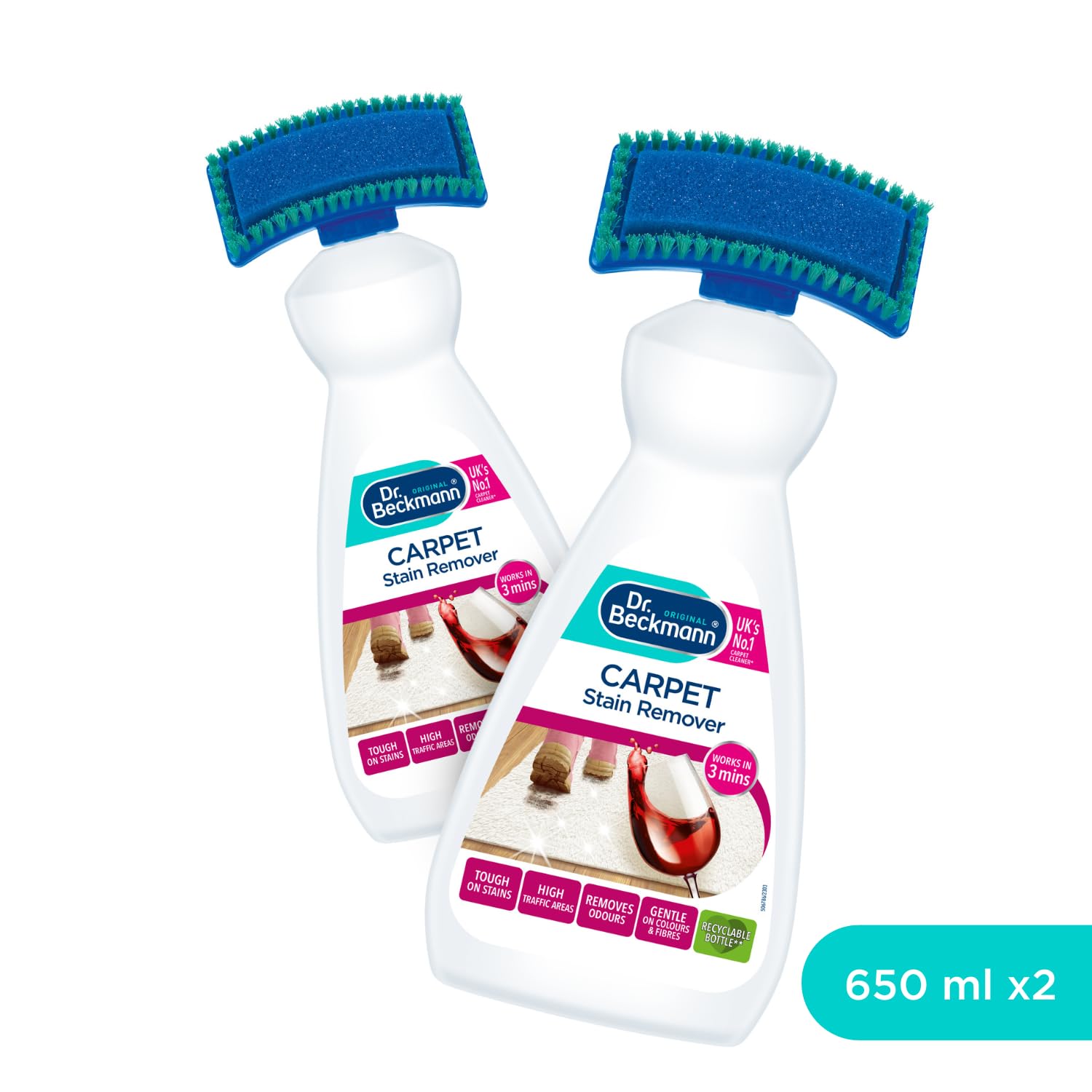 Dr. Beckmann Carpet Stain Remover - Oxy-Powered Formula for Quick Stain & Odour Removal | 2 x 650 ml
