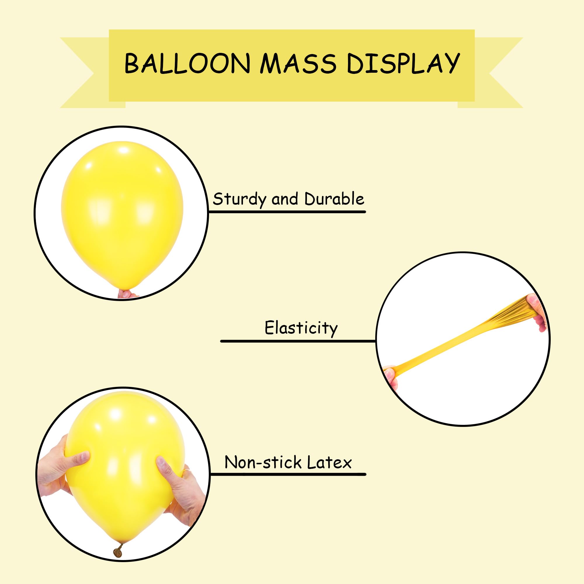 SHATCHI - Yellow Balloons 10 Pack, 12 Inch Thick Latex Biodegradable Helium Party Balloons 3