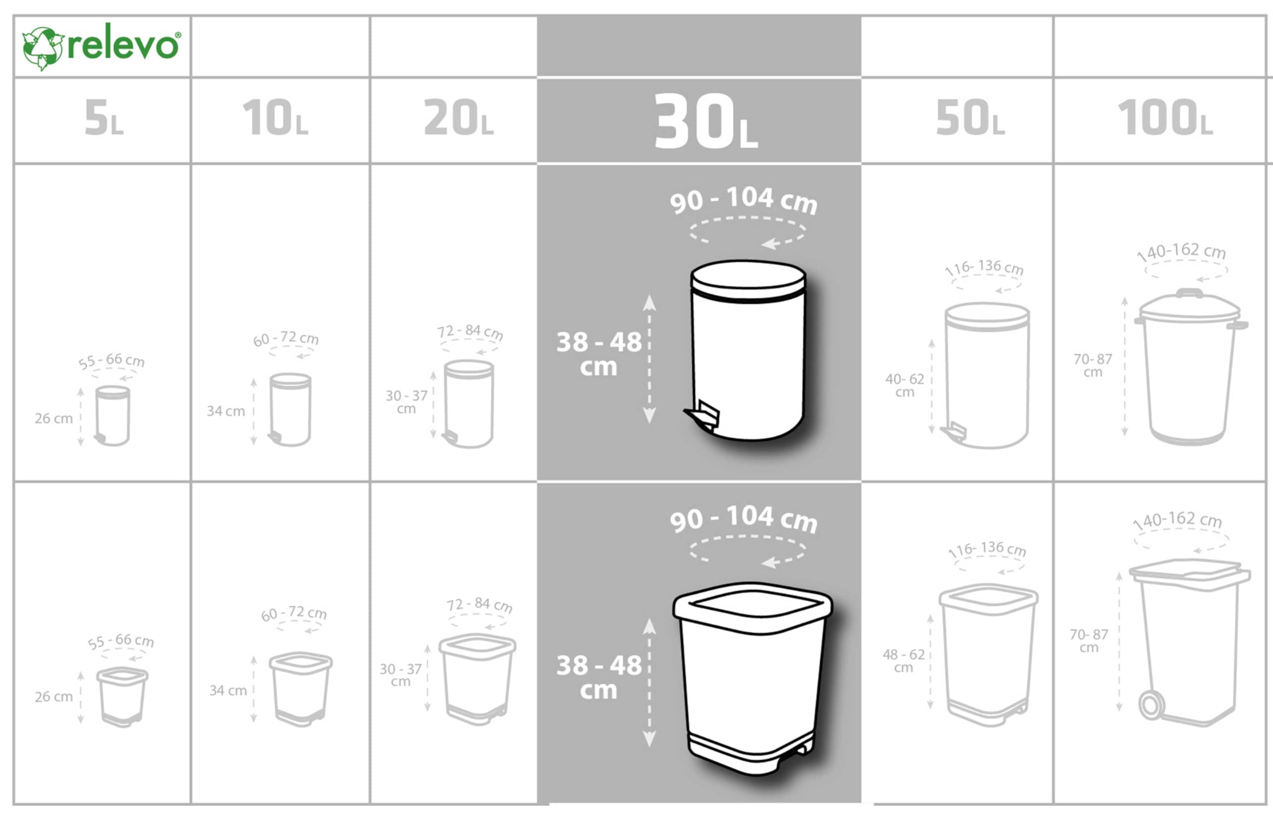 Relevo 100% Recycled Heavy Duty Bin Liners, 30 L with Drawstrings, 15-Pack