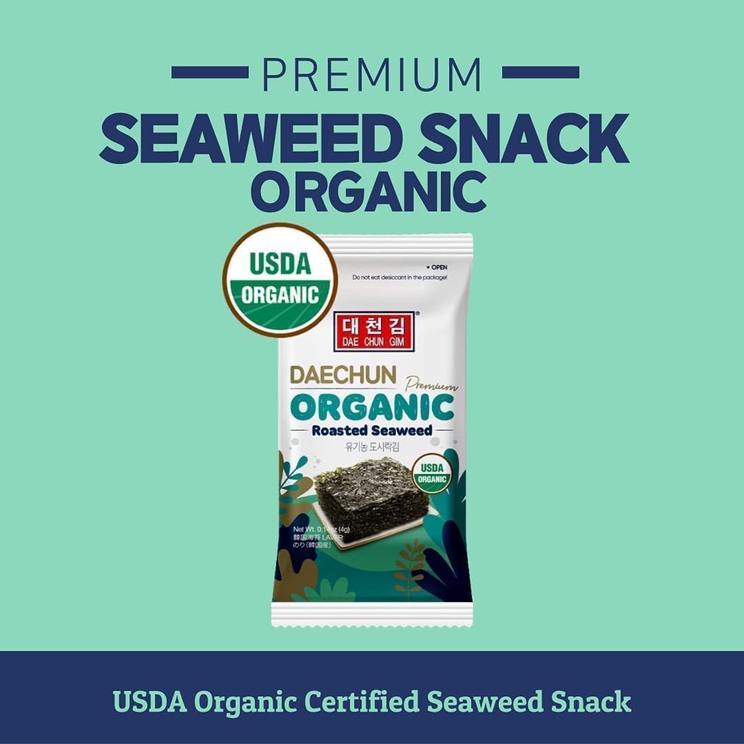 Organic DAECHUN Roasted Seaweed Snacks, 20-Pack, USDA Certified, Low-Calorie, Gluten-Free, Vegan 3