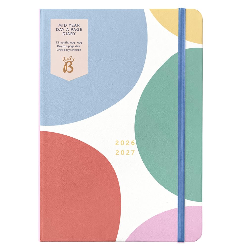 Busy B A5 Day-A-Page Academic Diary - Aug 2026 to Aug 2027 | Spot Cover | Elastic Closure