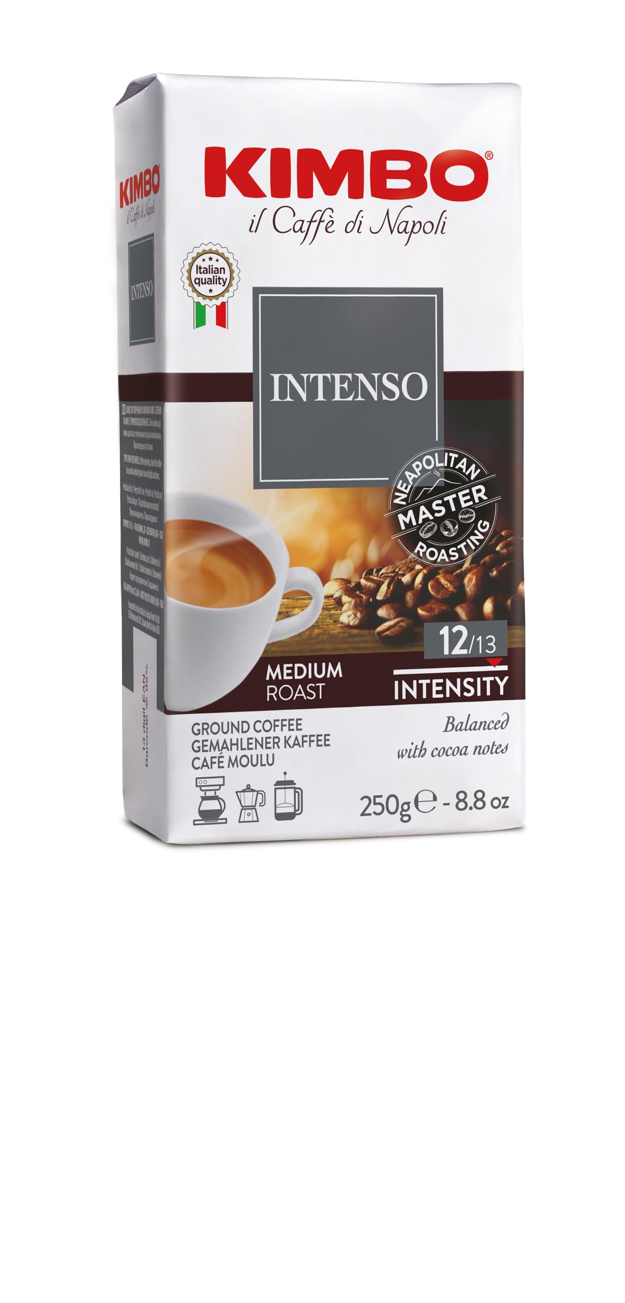 Kimbo Intenso Ground Coffee 250g - Italian Medium Roast for Moka Pot & Filter Machines