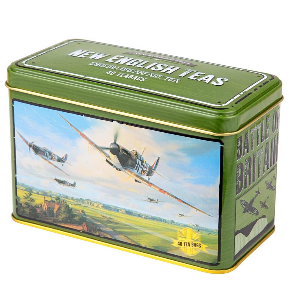 New English Teas - Spitfire Tea Tin with English Breakfast Teabags, 40 Count