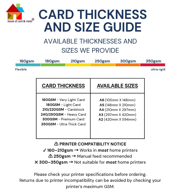 House of Card & Paper A5 250gsm Card - White | 100 Sheets | Ideal for Greeting Cards