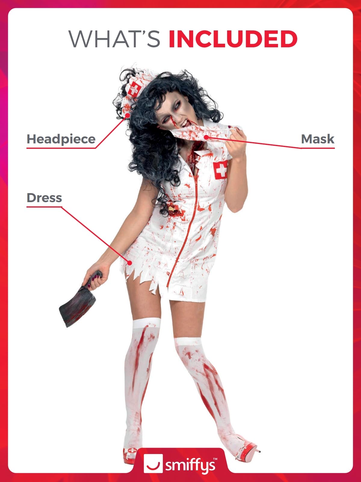 Smiffys Zombie Nurse Costume - Women's Fancy Dress with Mask & Headpiece 3
