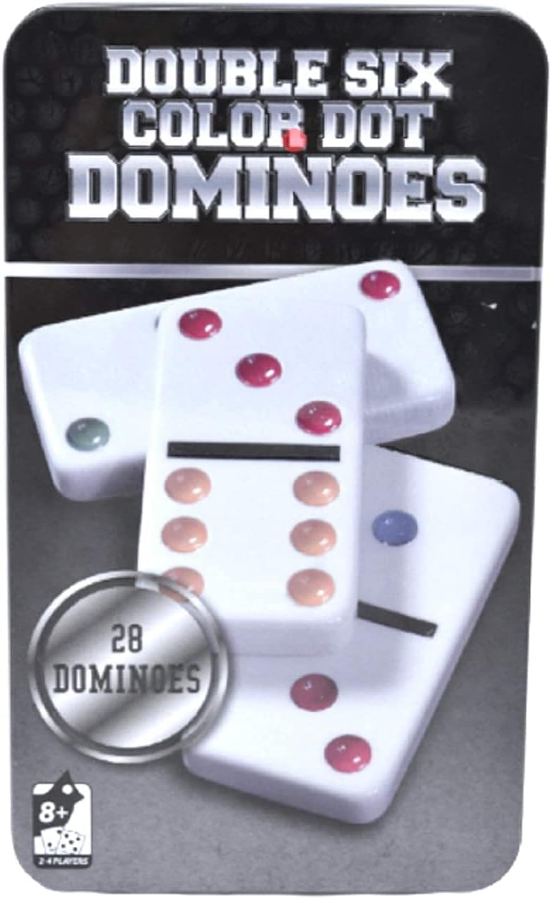 SHINE Double Six Dominoes Set with Color Dot Design in Metal Tin 3
