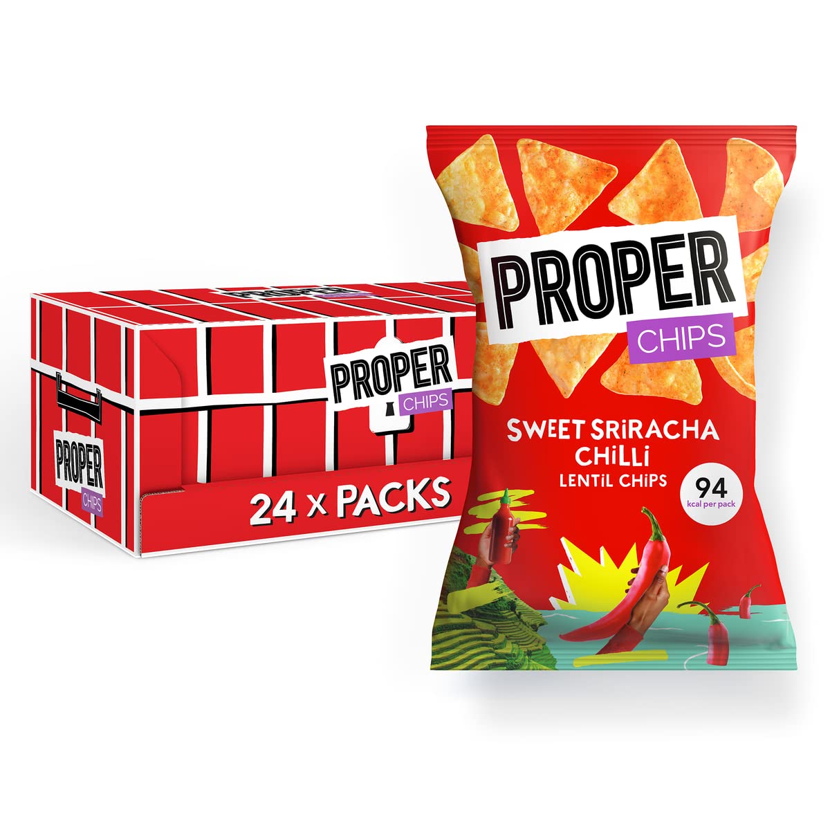PROPER - Lentil Chips Sweet Sriracha Chilli Vegan Gluten Free Snacks 20 Pack