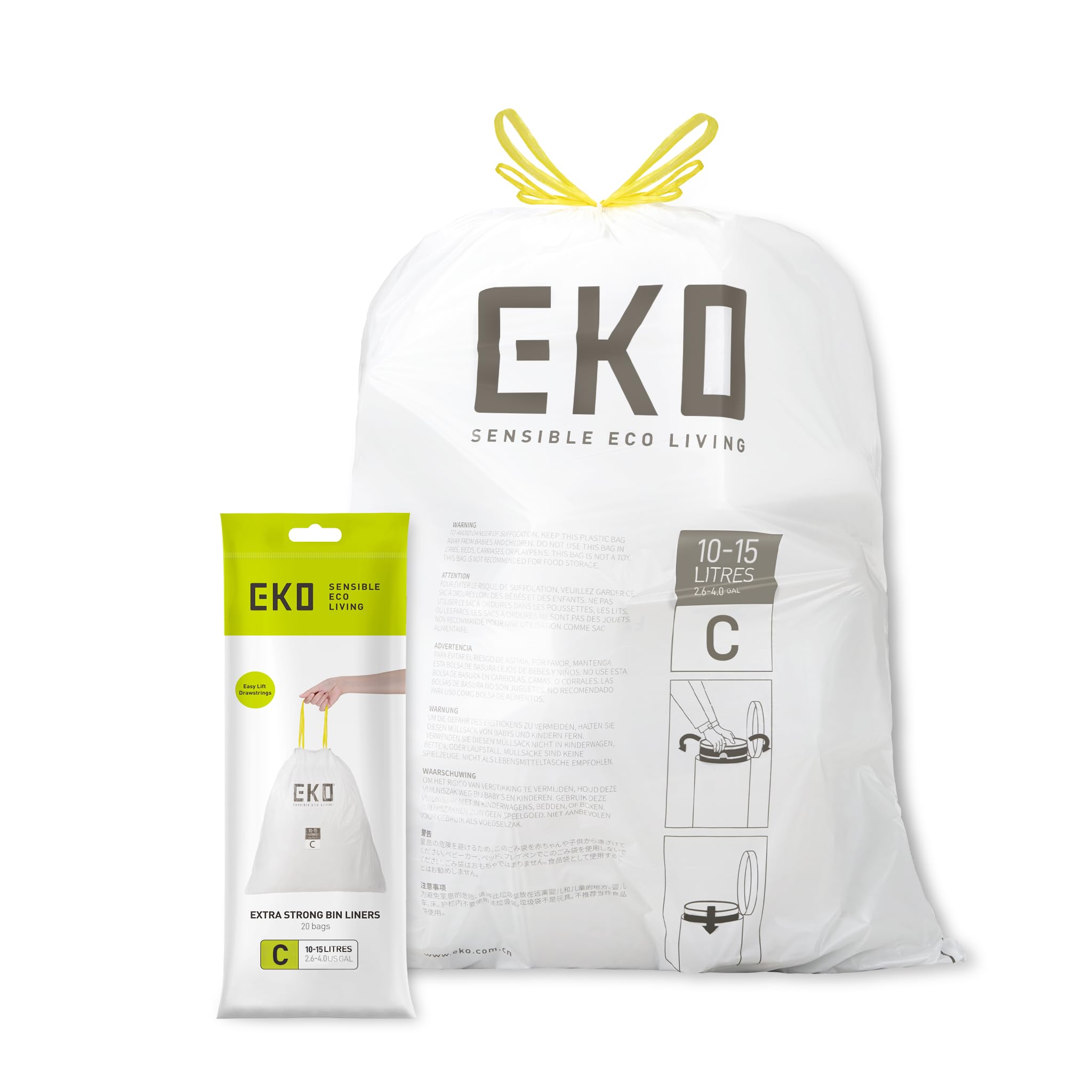 EKO Size C Bin Liners - 10-15 Litre Capacity | Extra Strong Drawstring Bags | 20 Count 1