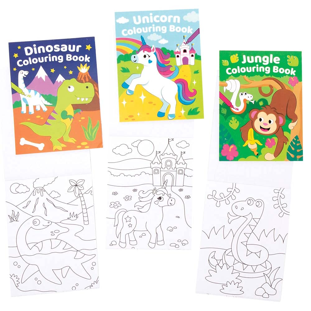 Baker Ross Mini Colouring Books - Pack of 12, 4 Themes for Kids Ages 3+