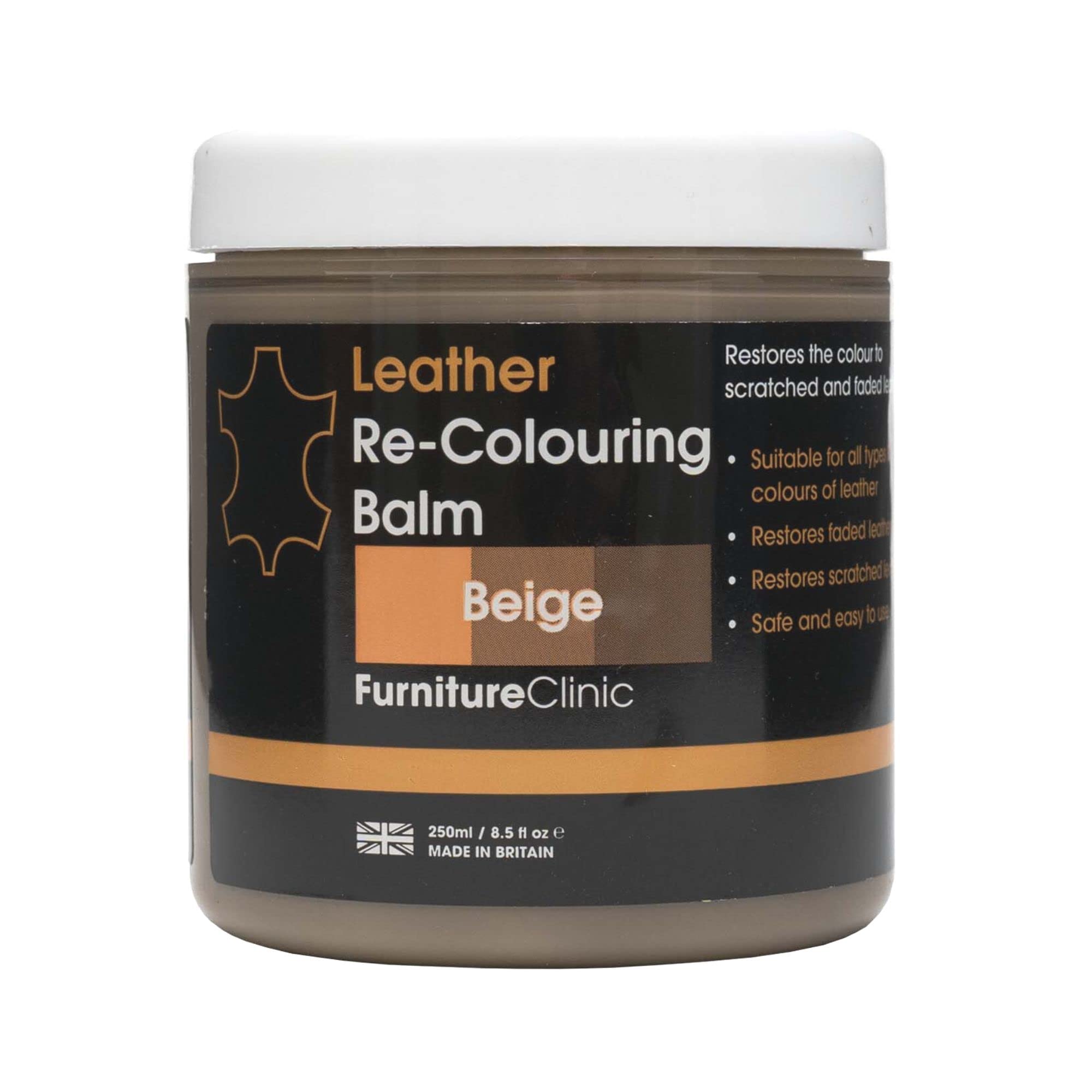 Furniture Clinic Leather Recolouring Balm - Beige Shade for Faded & Scratched Sofas, Car Seats, Shoes, Clothing