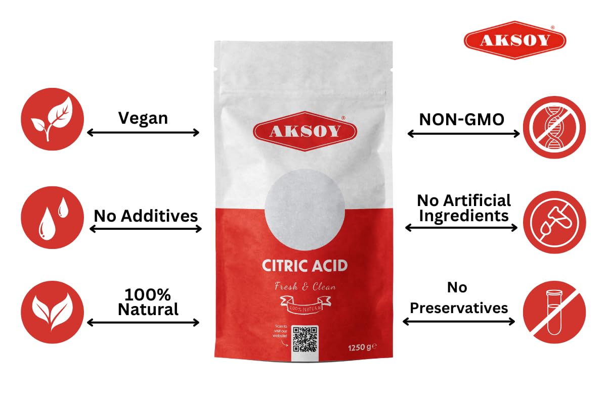 Aksoy - Citric Acid Food Grade 1.25kg | Non-GMO, Anhydrous, for Cooking, Cleaning, Canning & Bath Bombs 5