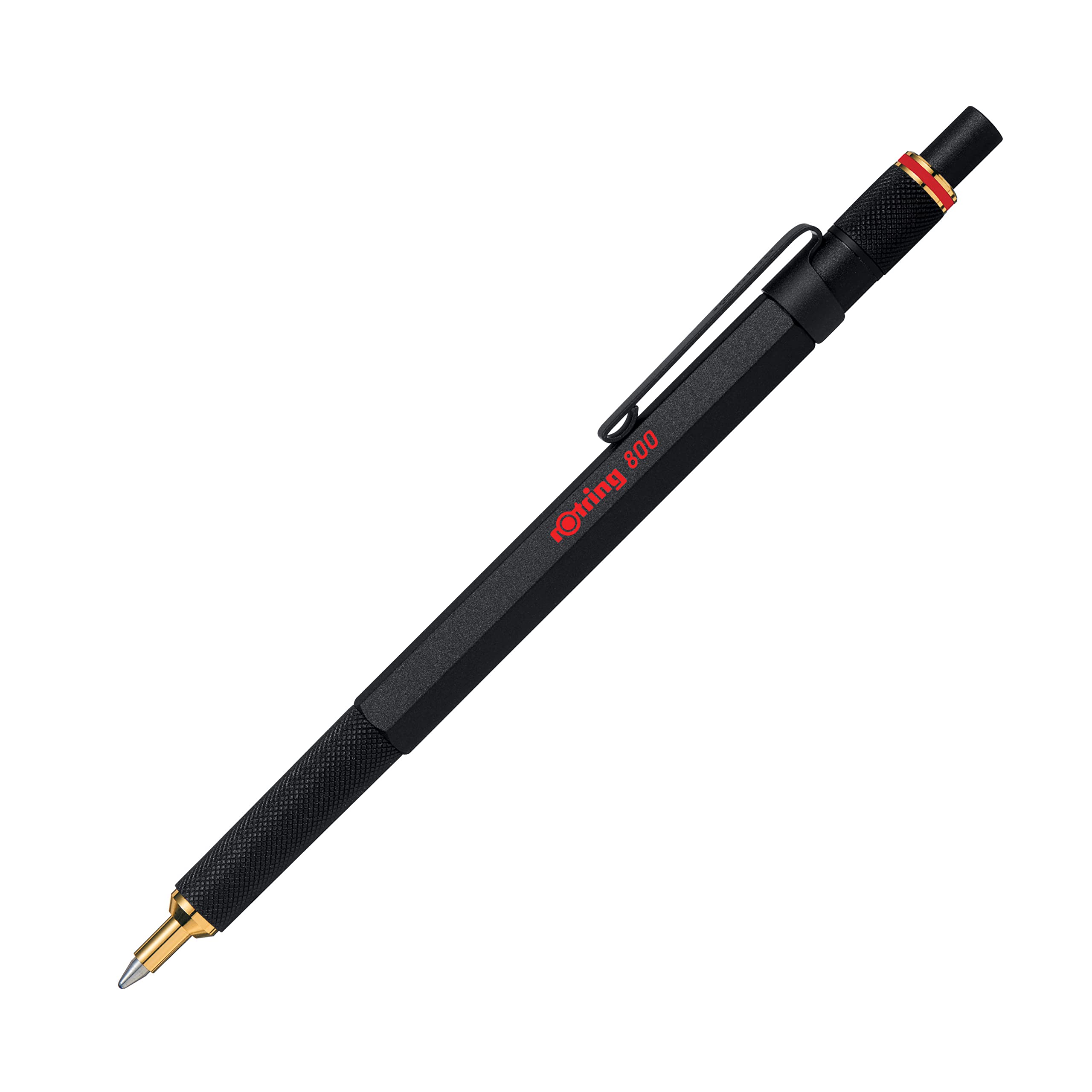 rOtring 800 Retractable Ballpoint Pen - Full Metal Body | Medium Point | Black Ink | Black Barrel