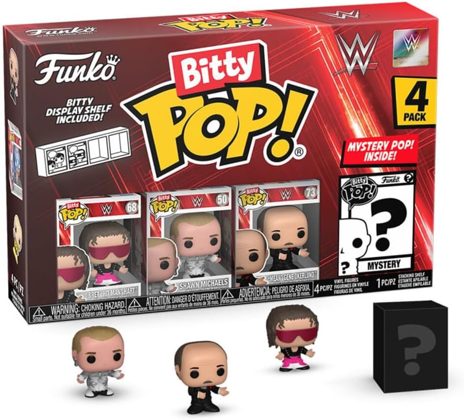 Funko Bitty POP! WWE - Bret “Hit Man” Hart, Shawn Michaels, “Mean” Gene Okerlund & Mystery Figure 4-Pack