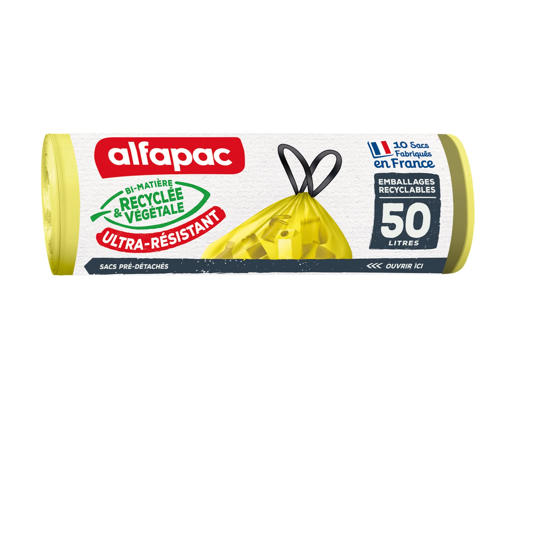 Alfapac Heavy Duty Bin Liners with Drawstring | 50L Capacity | 10 Count | Green