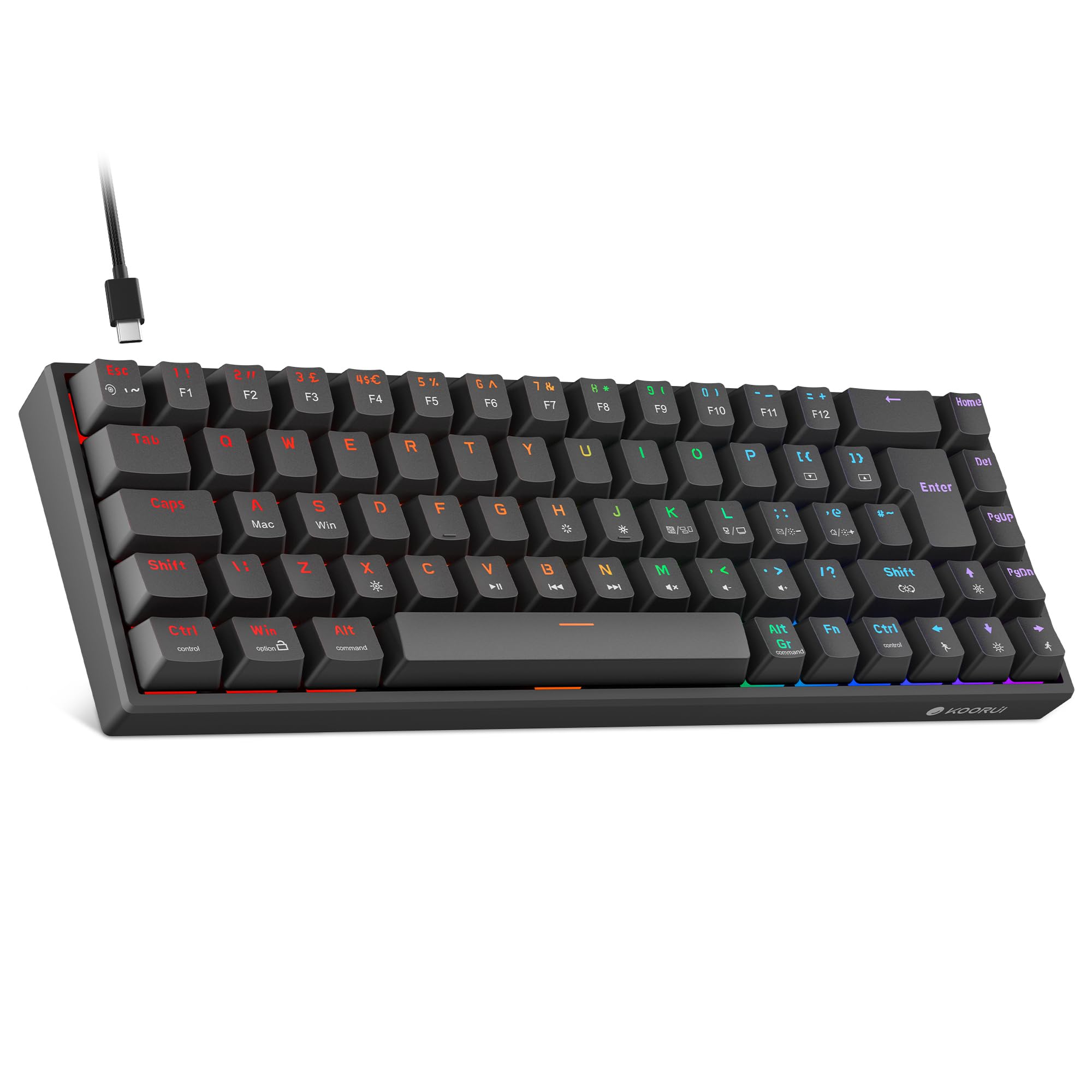 KOORUI MKC01 69-Key 60% Mechanical Gaming Keyboard with RGB Backlighting | Red Switch | USB-C 1