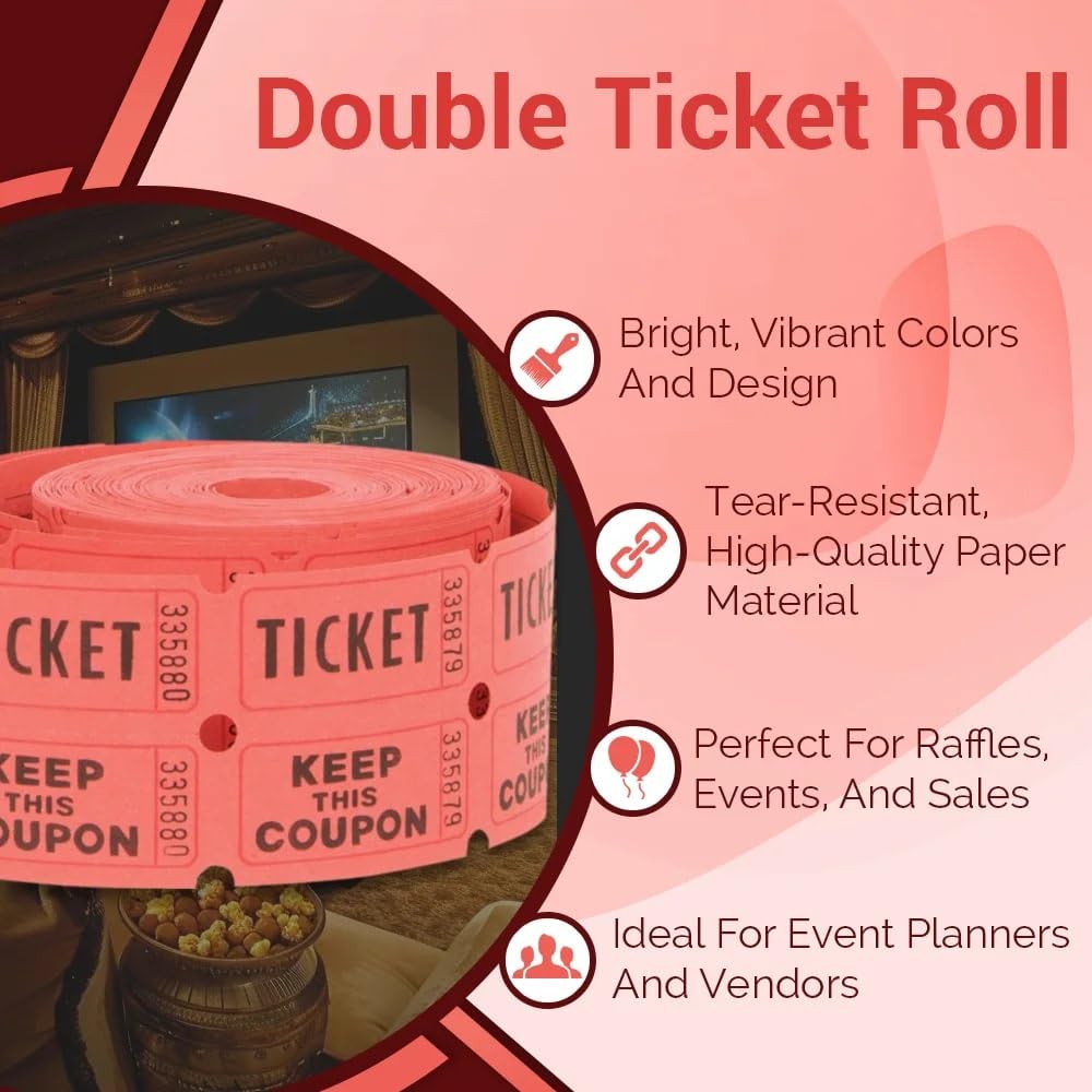 Unique Double Roll of Raffle Tickets - 500 Numbered Tickets in Red, Green, or Blue 4