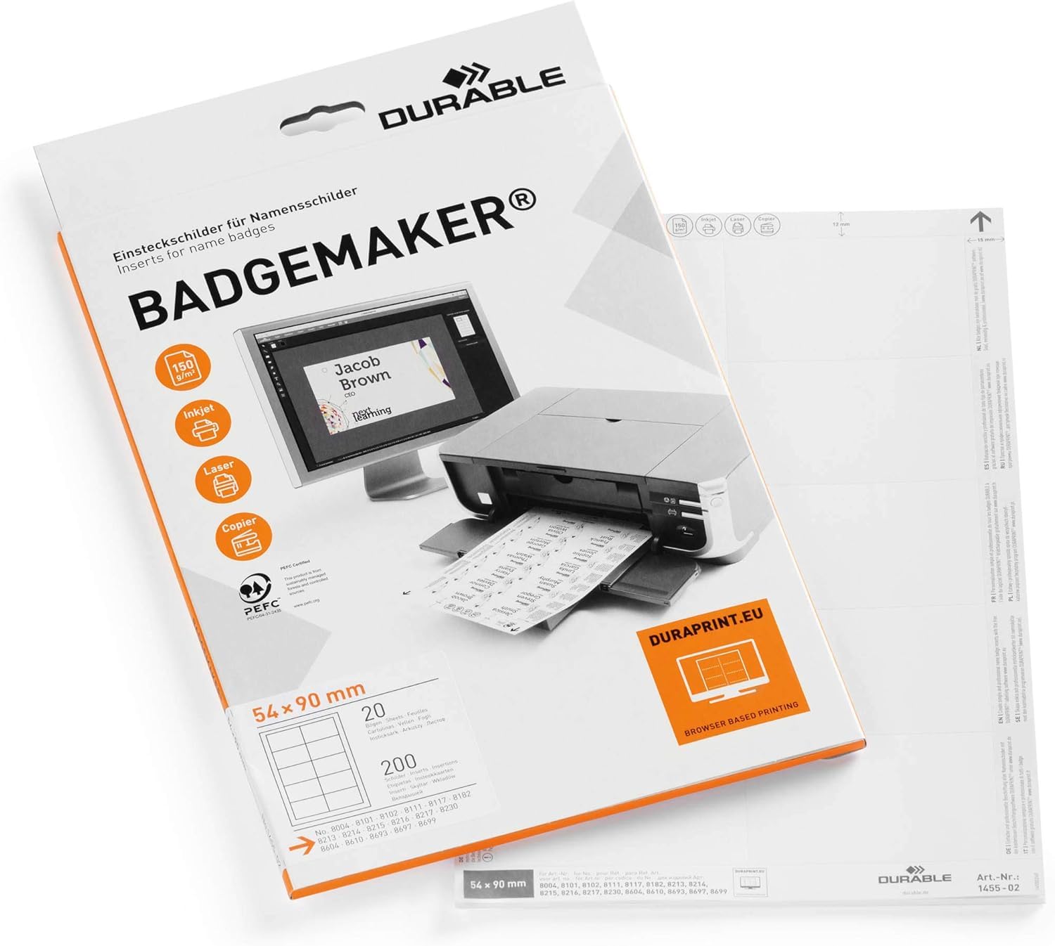 Durable Badge Inserts - 54 x 90 mm Printable Name Tags | Pack of 200 | Compatible with Inkjet & Laser Printers