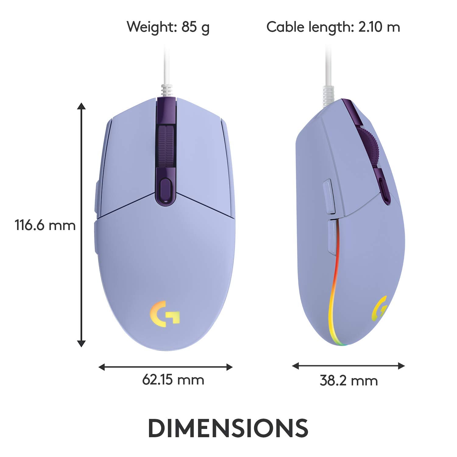 Logitech G203 LIGHTSYNC Gaming Mouse - 8K DPI, 6 Programmable Buttons, Customizable RGB, Lightweight Design, Lilac 4