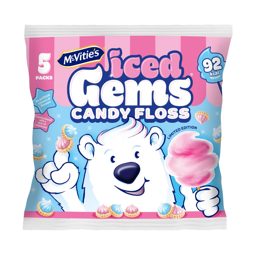 McVitie's Iced Gems Candyfloss Flavoured Biscuits, Multipack, 23 g
