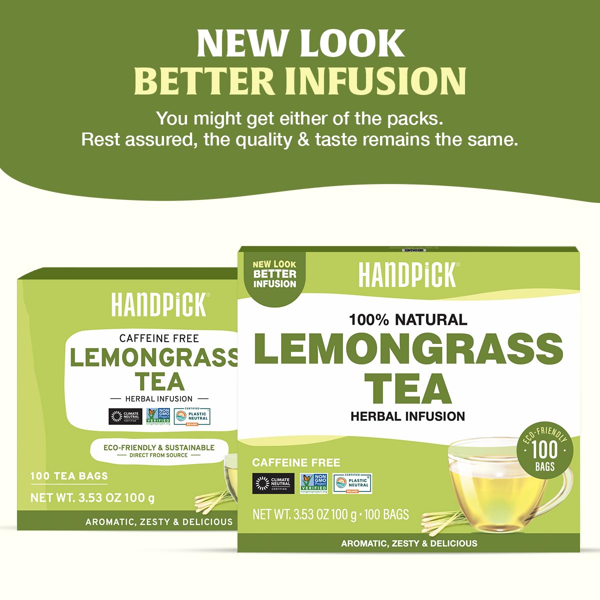 HANDPICK Lemongrass Herbal Tea Bags - 100 Count, Caffeine Free, Non-GMO | Citrus & Mint Flavor 2