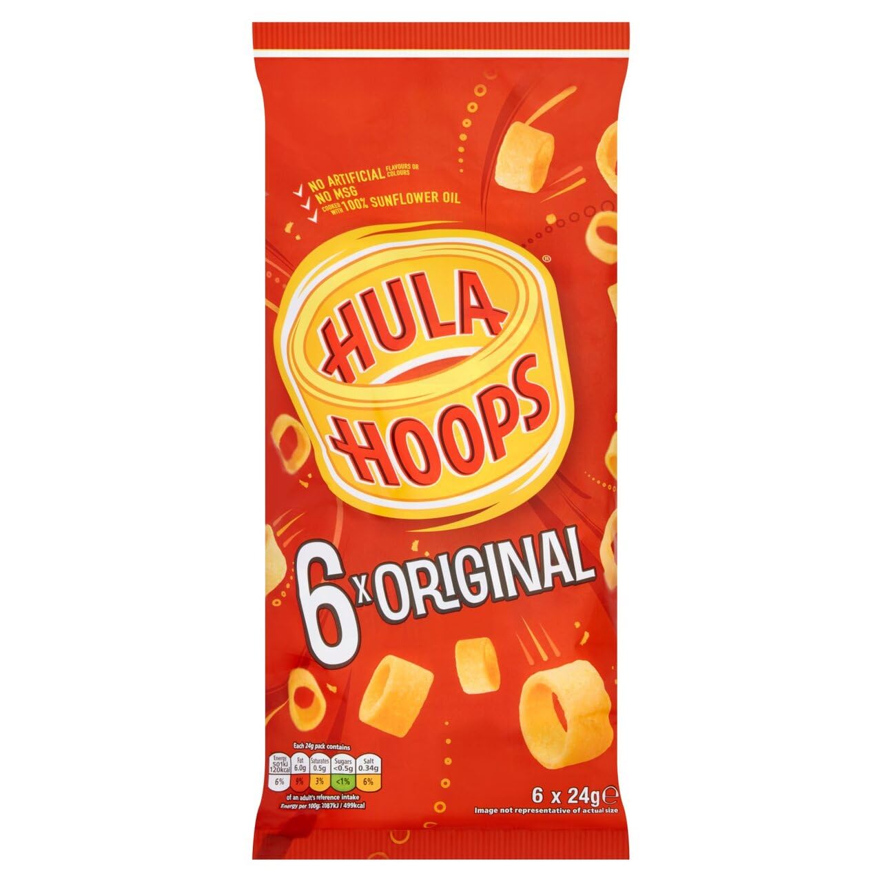 Hula Hoops Original Multipack - 6 x 24g Bags of Crunchy Potato Snacks