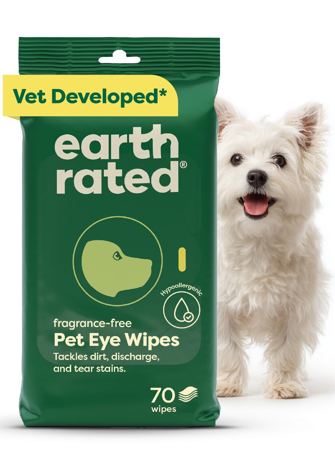 Earth Rated Vet-Developed Hypoallergenic Pet Eye Wipes for Dogs | Unscented, 70 Count 1