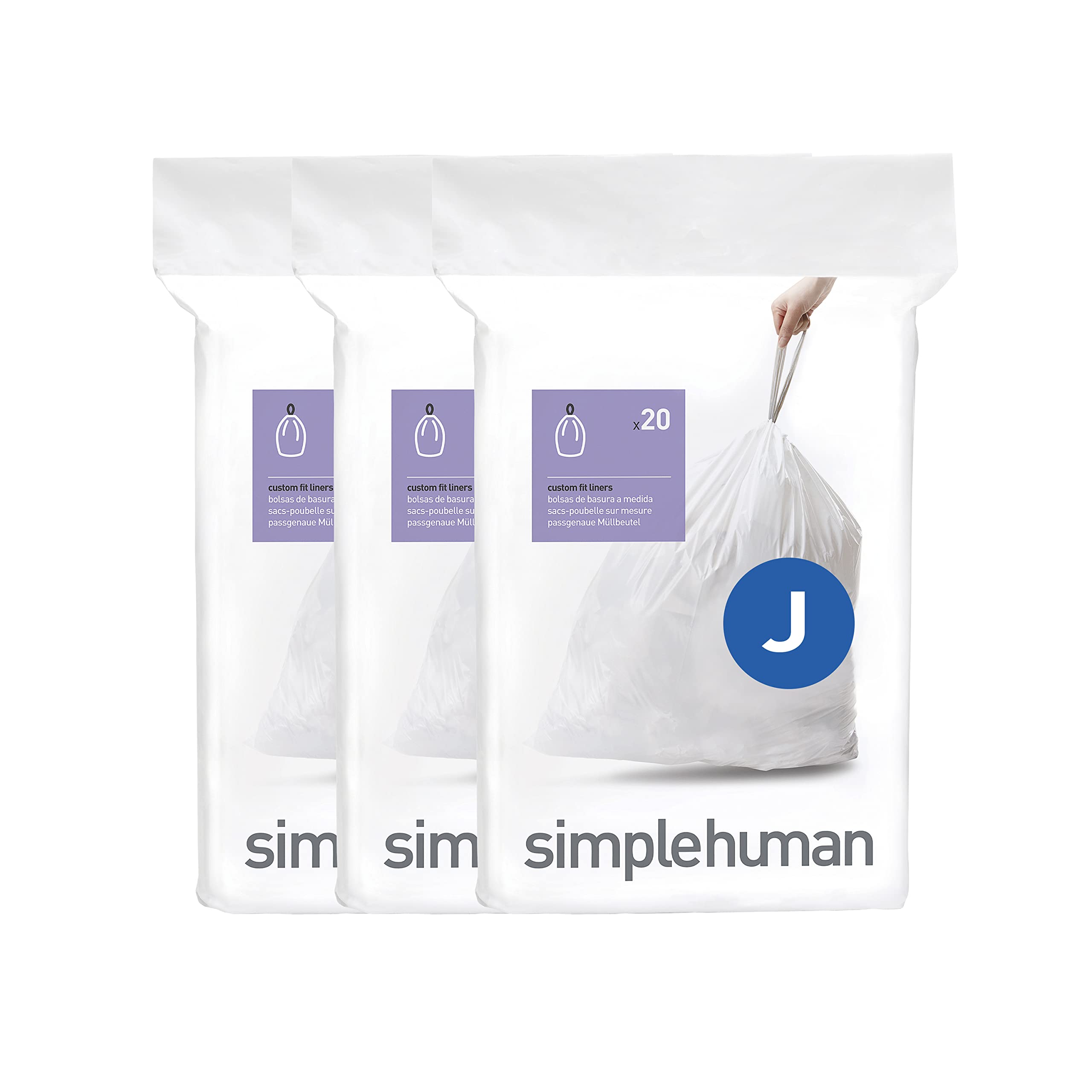 simplehuman CW0259 Code J Custom Fit Bin Liner Bulk Pack, White (60 Count)